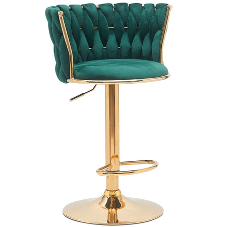 Coppia Sgabelli da Cucina Bar Schienale Intrecciato Velluto e Struttura Oro Verde