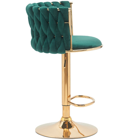Coppia Sgabelli da Cucina Bar Schienale Intrecciato Velluto e Struttura Oro Verde
