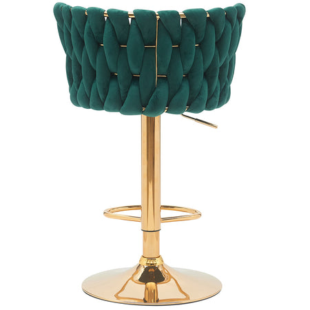 Coppia Sgabelli da Cucina Bar Schienale Intrecciato Velluto e Struttura Oro Verde