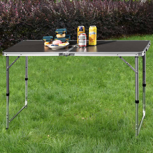 Tavolo PicNic Campeggio Altezza Regolabile Pieghevole Grigio Maniglia 120x60 H70cm