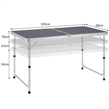 Tavolo PicNic Campeggio Altezza Regolabile Pieghevole Grigio Maniglia 120x60 H70cm