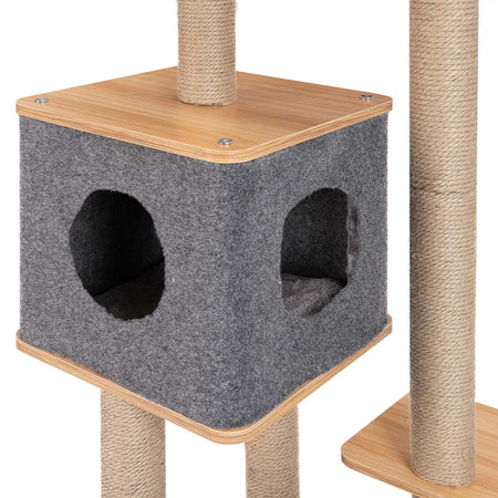 Tiragraffi Grande, Albero + Cuccia, Graffiatoio per Gatti, Gioco Felini Beige e Grigio