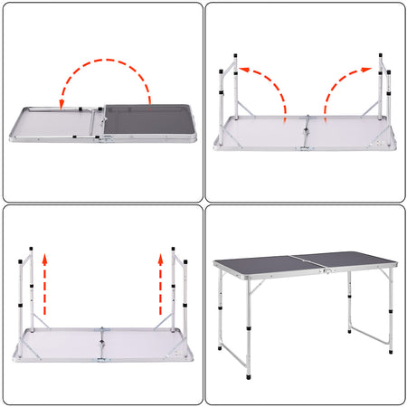 Tavolo PicNic Campeggio Altezza Regolabile Pieghevole Grigio Maniglia 120x60 H70cm