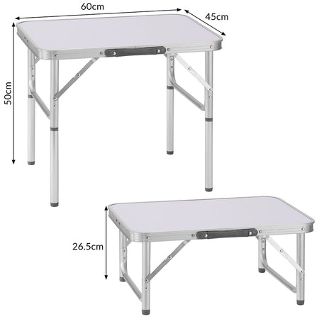 Tavolo PicNic Campeggio Alluminio 60x45 H50cm Pieghevole Valigetta 2 Altezze
