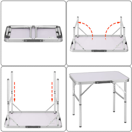 Tavolo PicNic Campeggio Alluminio 60x45 H50cm Pieghevole Valigetta 2 Altezze