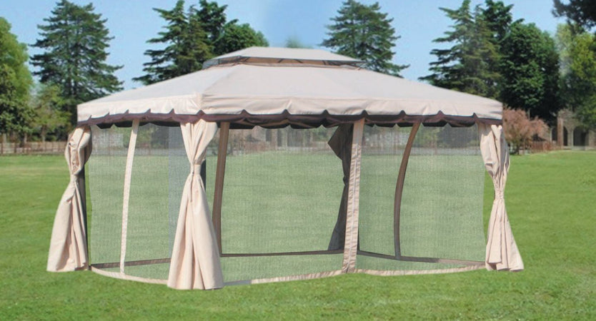 Gazebo Professionale 3X4 mt Alluminio Impermeabile Zanzariera Laterale AntiUV Moka