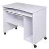 Scrivania Cameretta Tavolo Studio Porta Tastiera e Computer Legno 4 ruote Bianco