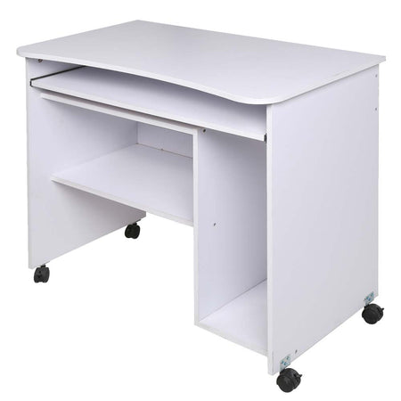 Scrivania Cameretta Tavolo Studio Porta Tastiera e Computer Legno 4 ruote Bianco