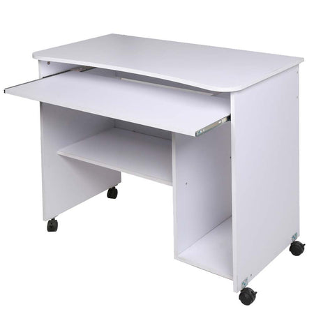 Scrivania Cameretta Tavolo Studio Porta Tastiera e Computer Legno 4 ruote Bianco