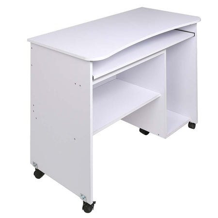 Scrivania Cameretta Tavolo Studio Porta Tastiera e Computer Legno 4 ruote Bianco