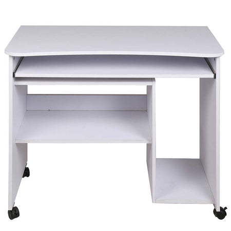 Scrivania Cameretta Tavolo Studio Porta Tastiera e Computer Legno 4 ruote Bianco