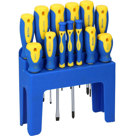 Set 13pz Cacciaviti Kinzo Magnetici Chrome Vanadium con Stand Supporto da Muro