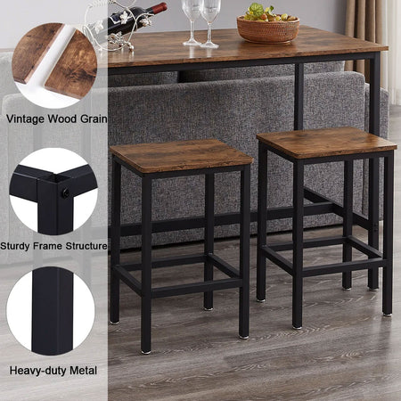Tavolo Snack con 2 Sgabelli Moderno Legno e Ferro Casa Hotel Bistrot Bar