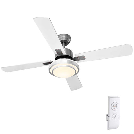 Ventilatore con Telecomando da Soffitto 4 Pale Luce LED  130 cm Bianco