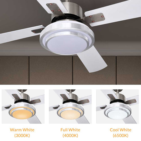 Ventilatore con Telecomando da Soffitto 4 Pale Luce LED  130 cm Bianco