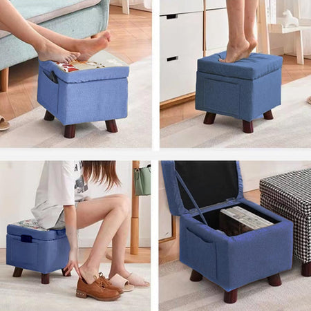 Pouf Cameretta Contenitore in Tessuto Poggiapiedi Porta Giocattoli Blu
