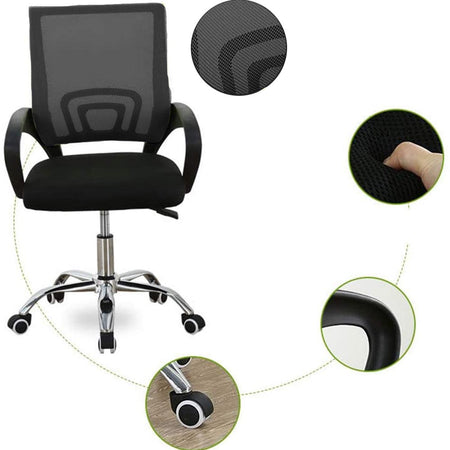 Sedia Ufficio Scrivania Base in Acciaio Girevole Altezza Regolabile Traspirante Nero