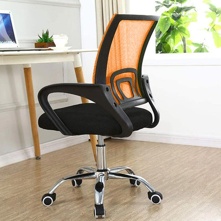 Sedia Ufficio Scrivania Base in Acciaio Girevole Altezza Regolabile Traspirante Arancio