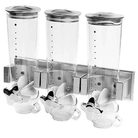 Porta Cereali da Muro 3Posti Dispenser Triplo Distributore Manuale Grigio Casa Hotel