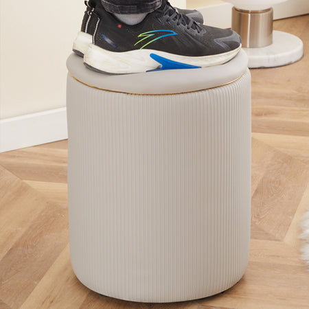 Pouf Contenitore Decorativo Inserti in Oro Seduta Morbida Porta oggetti h45cm Beige