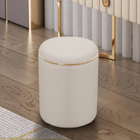 Pouf Contenitore Decorativo Inserti in Oro Seduta Morbida Porta oggetti h45cm Beige