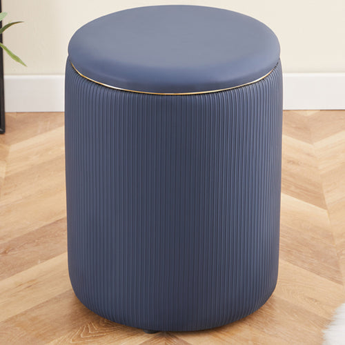 Pouf Contenitore Decorativo Inserti in Oro Seduta Morbida Porta oggetti h45cm Blu