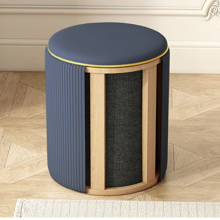 Pouf Contenitore Decorativo Inserti in Oro Seduta Morbida Porta oggetti h45cm Blu