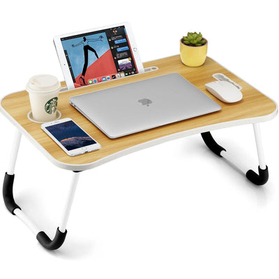 Tavolino Mini Scrivania Vassoio da Letto per PC Tablet Colazione Pieghevole Noce