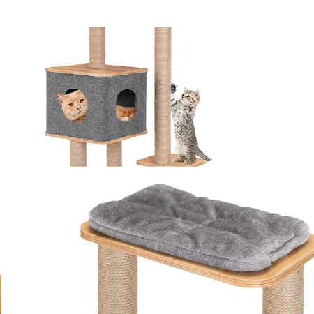 Tiragraffi Grande, Albero + Cuccia, Graffiatoio per Gatti, Gioco Felini Beige e Grigio