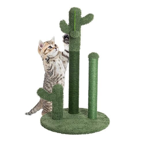 Tiragraffi Gioco Gatti, Graffiatoio Forma 3 Cactus con Pallina 34 x h59 cm Verde