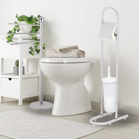 Piantane da Bagno kit 2pz Portarotolo Porta scopino Porta Asciugamani 3 Bracci Grigio