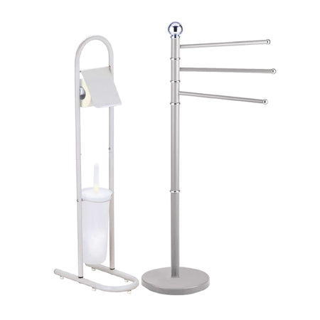 Piantane da Bagno kit 2pz Portarotolo Porta scopino Porta Asciugamani 3 Bracci Grigio