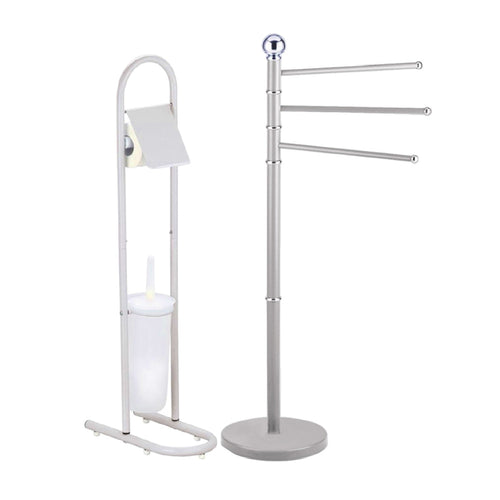 Piantane da Bagno kit 2pz Portarotolo Porta scopino Porta Asciugamani 3 Bracci Grigio