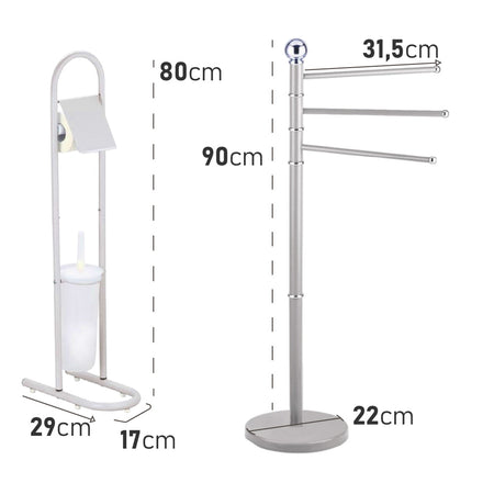 Piantane da Bagno kit 2pz Portarotolo Porta scopino Porta Asciugamani 3 Bracci Grigio