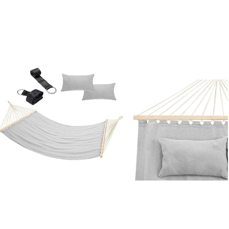 Amaca Giardino e Campeggio 2Posti Legno e Tessuto Pieghevole 345x150cm Grigio