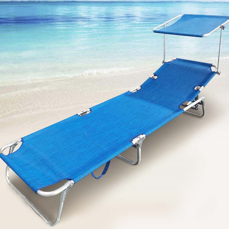 Sdraio Lettino Prendisole Kit da 2pz Blu con Tettuccio Parasole Alluminio Pieghevole