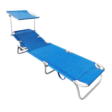 Sdraio Lettino Prendisole Kit da 2pz Blu con Tettuccio Parasole Alluminio Pieghevole