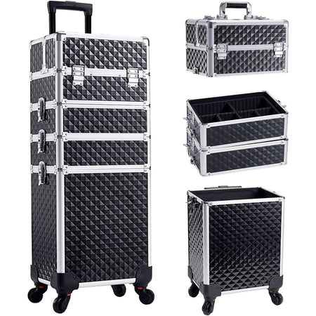 Trolley Makeup 4in1 Valigetta Nero Trucco Estetista Beauty Case Ruote Staccabili