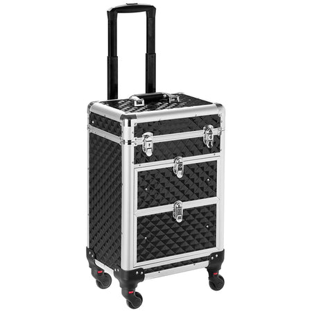 Trolley Lavoro Make up Alluminio Porta Trucco Estetista Beauty 4 Ruote Nero
