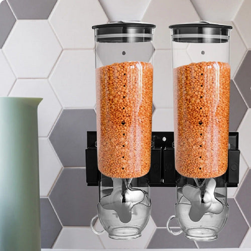 Porta Cereali da Muro 2Posti Dispenser Doppio Distributore Manuale Nero Casa Hotel