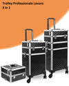 Trolley Professionale 3in1 Makeup Estetista Beauty Case con Ruote Staccabili 4 scomparti