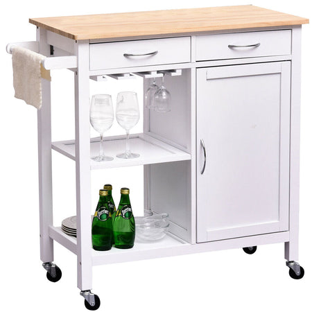 Carrello da Cucina in Legno con Cassetti, Ruote e Ripiani Salvaspazio Mobiletto Multiuso