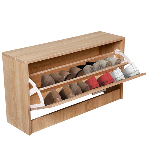 Scarpiera Bassa in Legno Mobile Salvaspazio 90.5x12.5 H46cm Oak 8Paia di Scarpe