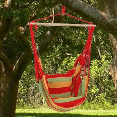 Poltrona Amaca Giardino Dondolo in Tessuto Campeggio Terrazzo con Cuscini Rosso