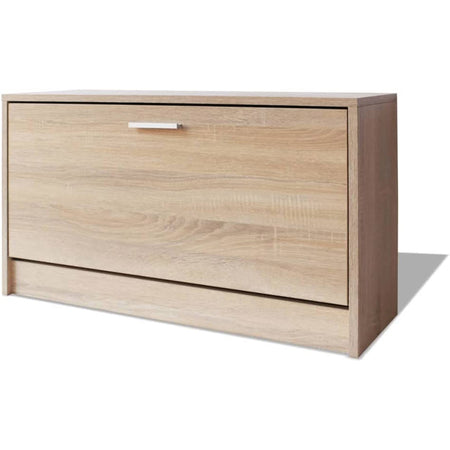 Scarpiera Bassa in Legno Mobile Salvaspazio 90.5x12.5 H46cm Oak 8Paia di Scarpe