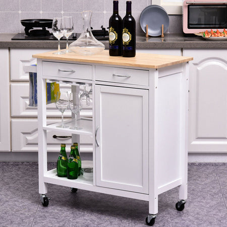 Carrello da Cucina in Legno con Cassetti, Ruote e Ripiani Salvaspazio Mobiletto Multiuso