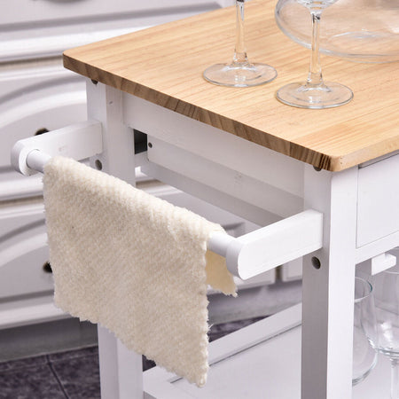 Carrello da Cucina in Legno con Cassetti, Ruote e Ripiani Salvaspazio Mobiletto Multiuso