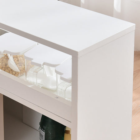 Carrello Portaoggetti Salvaspazio in Legno Bianco con 3Ante e 4Ruote Slim