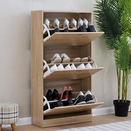 Mobile Scarpiera Salvaspazio 3Ante in Legno 60x24 H120cm Beige 18 paia di scarpe