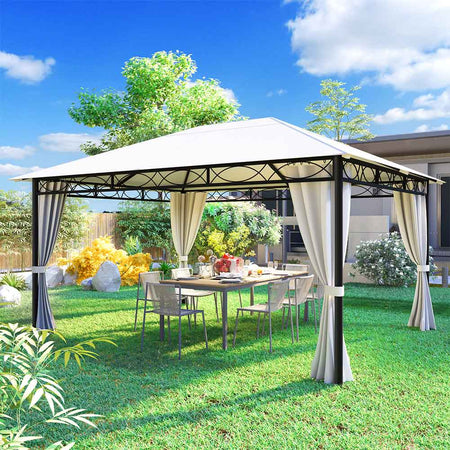 Gazebo da Giardino 3x4mt H2.65mt Metallo Antiruggine Tende Laterali Chiusura Zip Beige